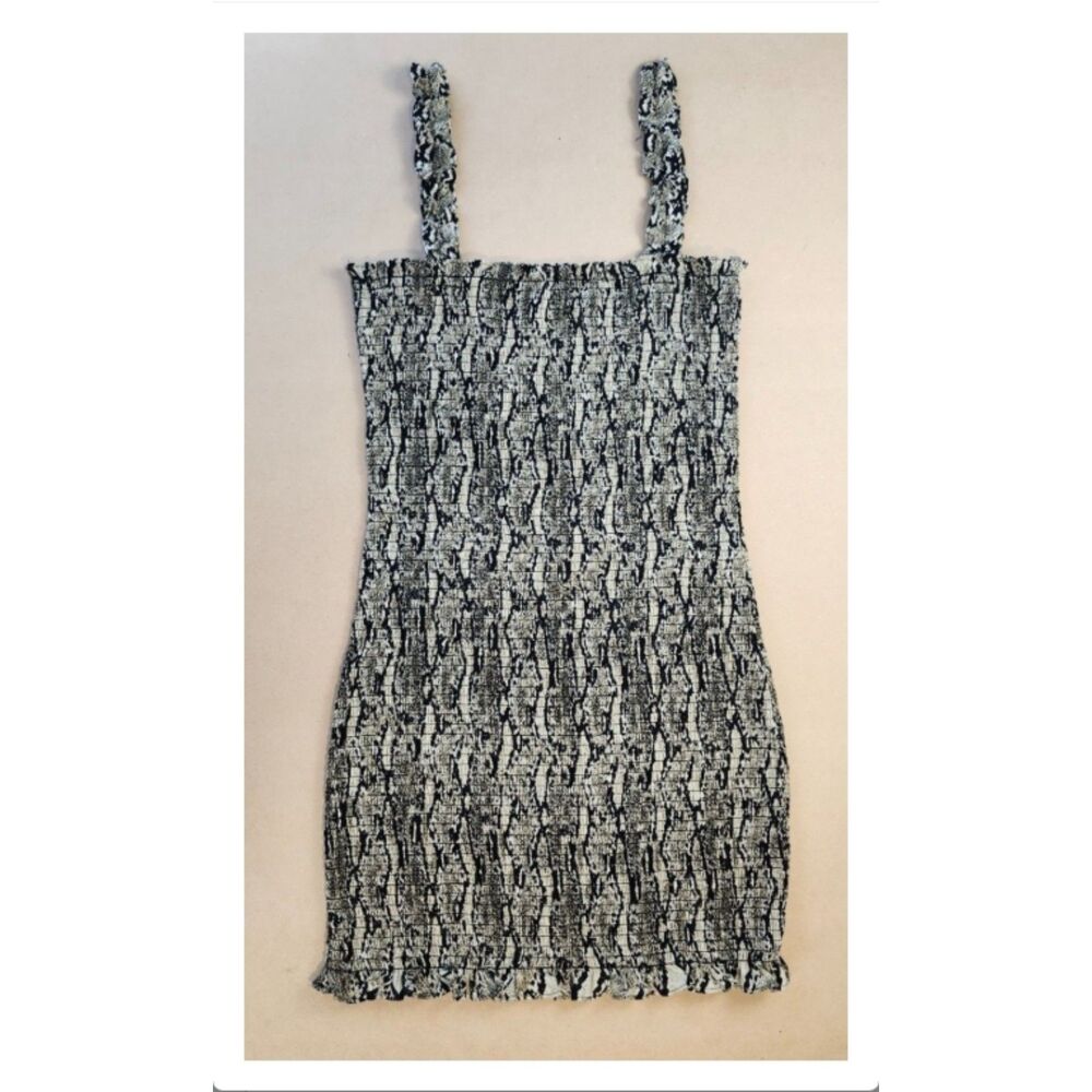 Wild Honey Snake Print Smocked Bodycon Mini Dress L Taupe Black Animal Print